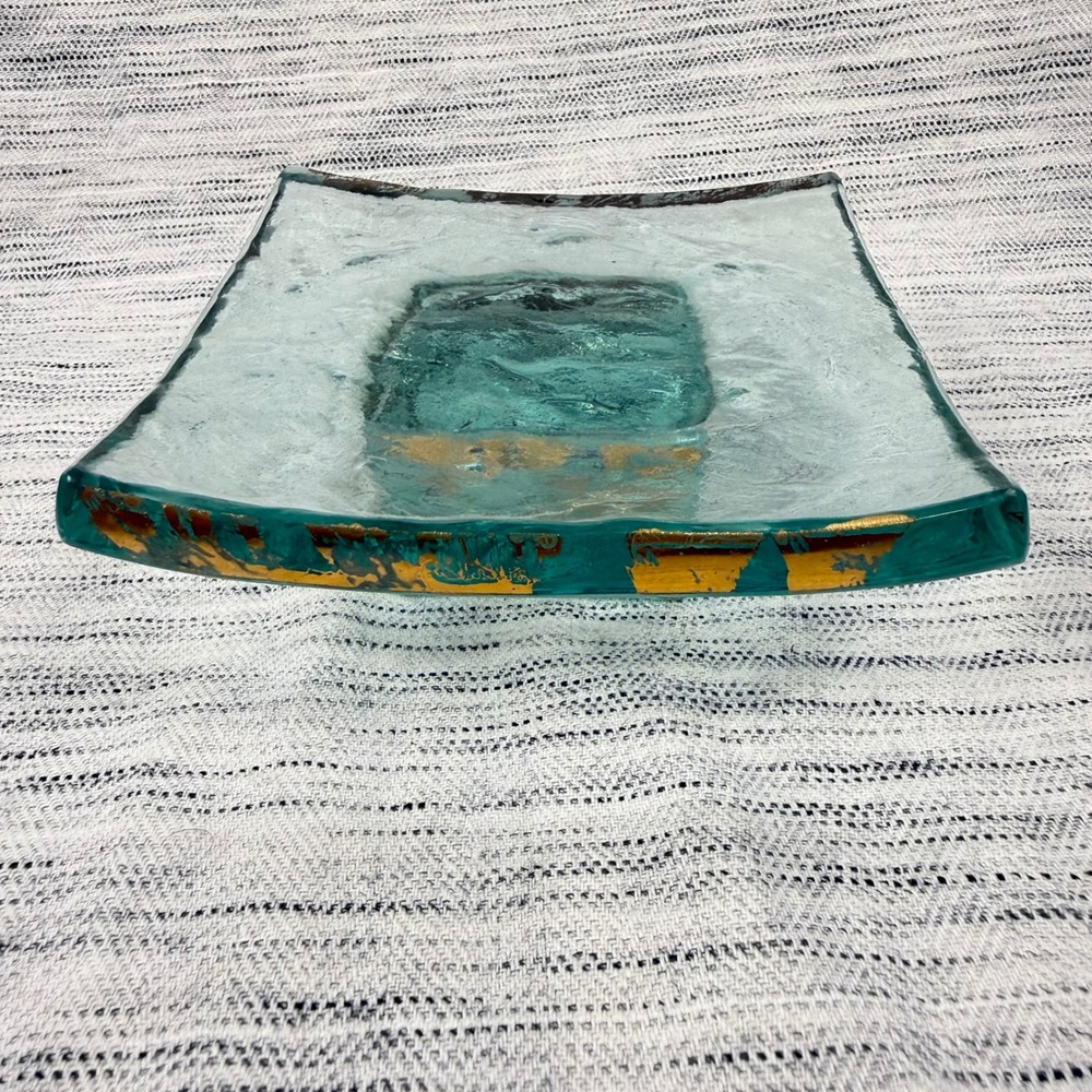 Vintage Annieglass Pedestal Trinket Dish Signed 1993-1994 Handcrafted Recycled